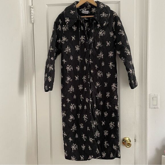 Rixo Cleo Ditsy Bunch Black Longline Quilted Jacket - Picture 5 of 14